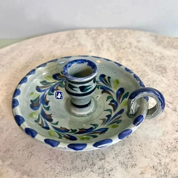 Vintage Pottery Mexico Folk Art Pottery Floral Ceramic Candlestick Candle Holder - Picture 2 of 12